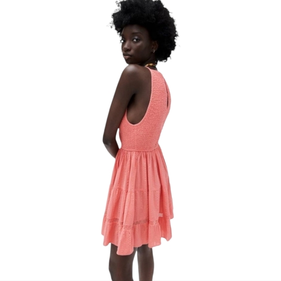NEW Zara Coral Pink High Neck Halter Dress - Picture 10 of 10